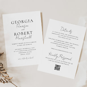 Invitación Boda Simple de Doble Cara en Blanco y Negro