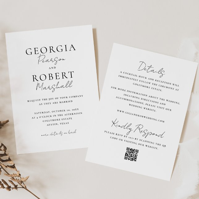 Invitación Boda Simple de Doble Cara en Blanco y Negro (Subido por el creador)
