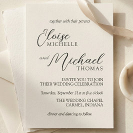 Invitación Boda Simple de Escritura Clásica en Marfil