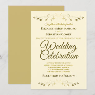 Invitación Boda simple de filigrana dorada y crema elegante