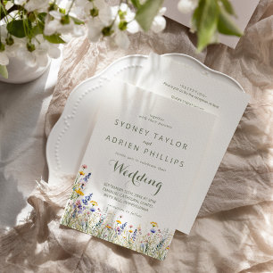 Invitación Boda Simple de Flor Silvestre en la Parte delanter