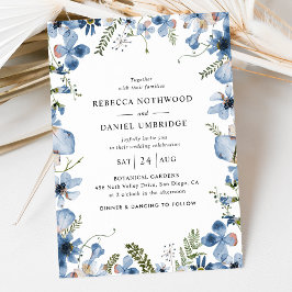 Invitación Boda simple de flores silvestres azul turquesa
