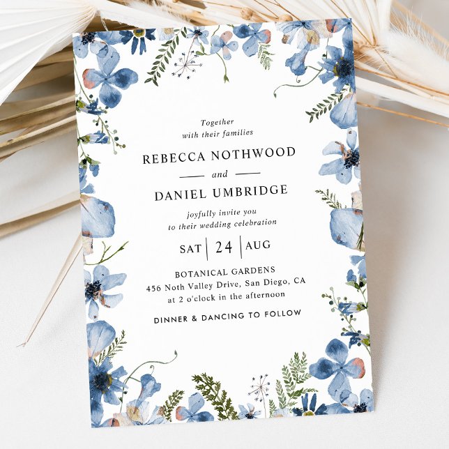 Invitación Boda simple de flores silvestres azul turquesa (Subido por el creador)