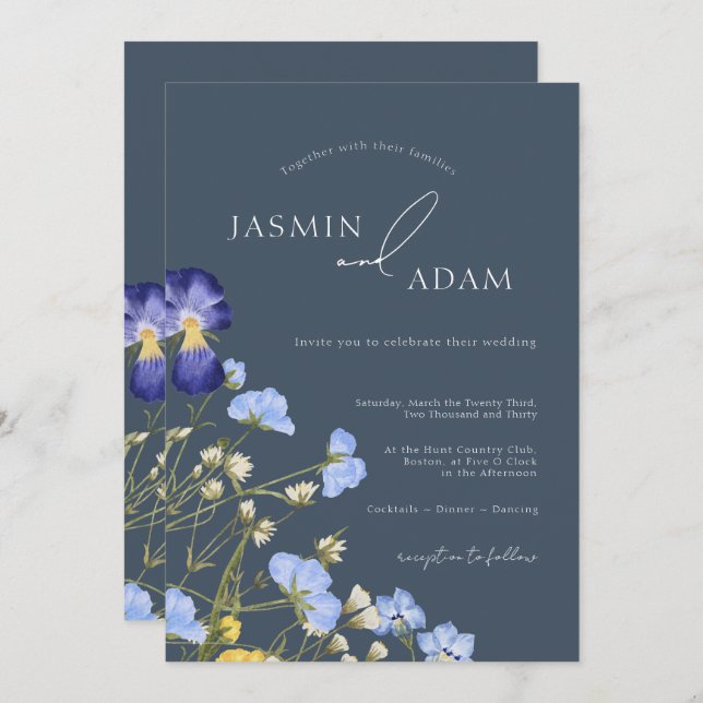 Invitación Boda simple de flores silvestres de la opulencia r (Anverso / Reverso)