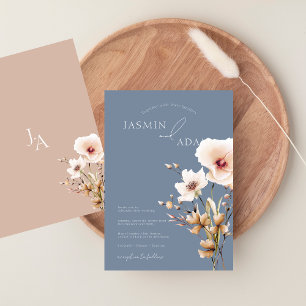 Invitación Boda simple de flores silvestres rosadas y turbias