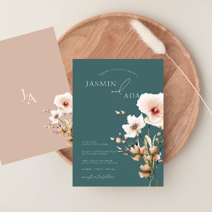 Invitación Boda simple de flores silvestres verde esmeralda