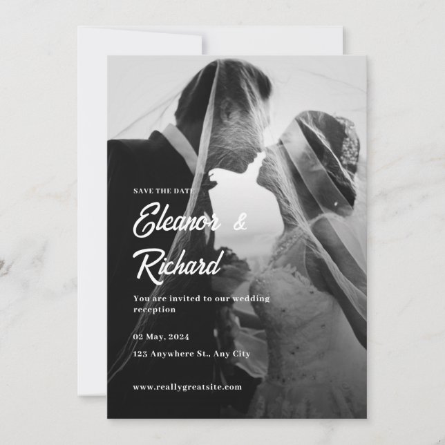 Invitación Boda simple de fotografías en blanco y negro (Anverso)
