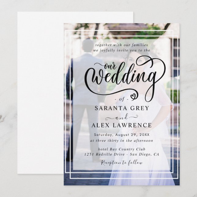 Invitación Boda simple de fotografías en blanco y negro (Anverso / Reverso)