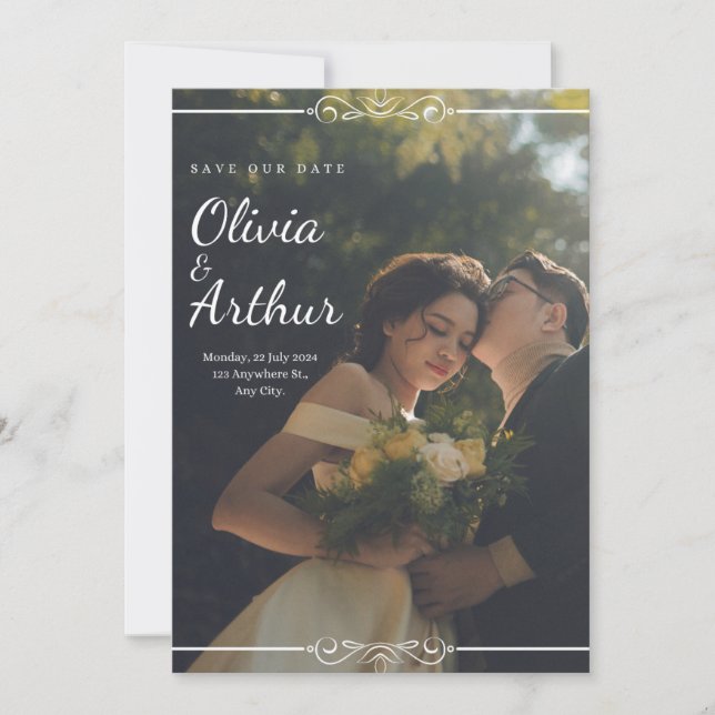 Invitación Boda simple de fotografías en blanco y negro (Anverso)