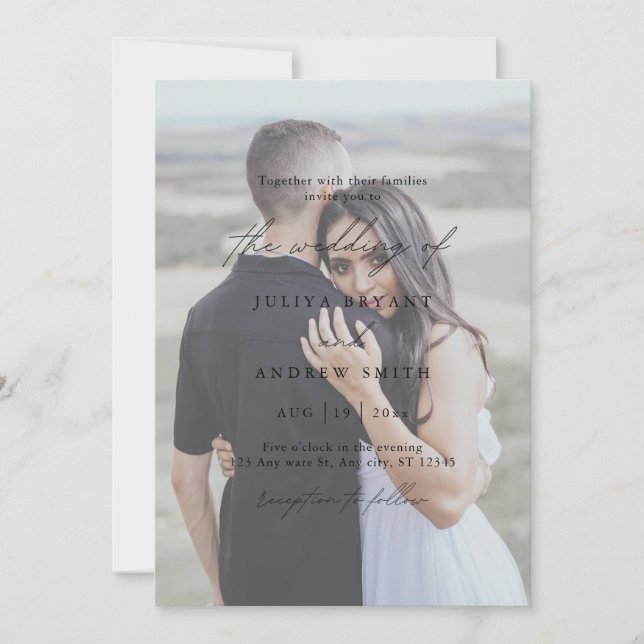 Invitación Boda simple de fotografías en blanco y negro (Anverso)
