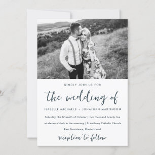 Invitación Boda simple de fotos azul mínimo