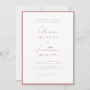 Invitación Boda simple de guiones de borde rosa y polvoriento