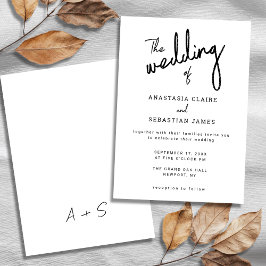 Invitación Boda simple de guiones de caligrafía en blanco y n