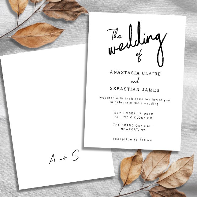 Invitación Boda simple de guiones de caligrafía en blanco y n (Simple Black and White Calligraphy Script Wedding Invitation)