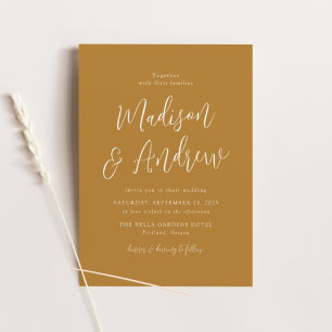 Invitación Boda simple de guiones ocres