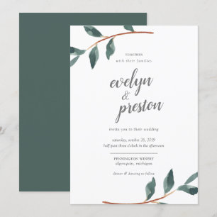 Invitación Boda simple de la acuarela de las hojas