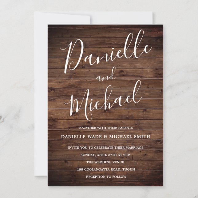 Invitación Boda simple de la fábrica de madera rústica (Anverso)