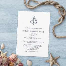 Invitación Boda simple de la Marina Blanca con un monograma n