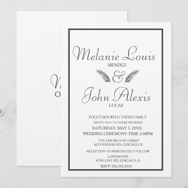 Invitación Boda simple de la vegetación de hojas tropicales m (Anverso / Reverso)