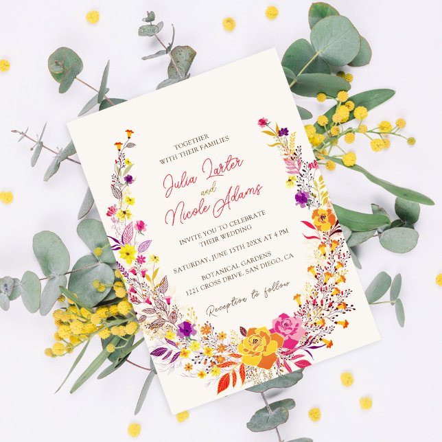 Invitación Boda simple de las flores de otoño de la guirnalda (Subido por el creador)