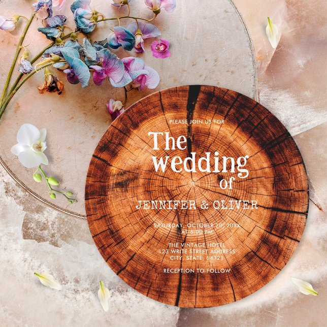 Invitación Boda Simple de Madera Rústica Cortada en Rebanada (Subido por el creador)