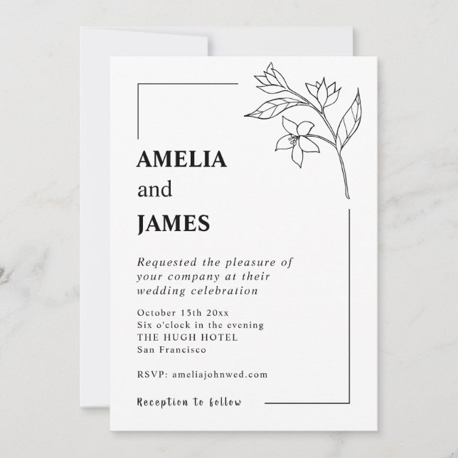 Invitación Boda simple de máquina de escribir en blanco negro (Anverso)