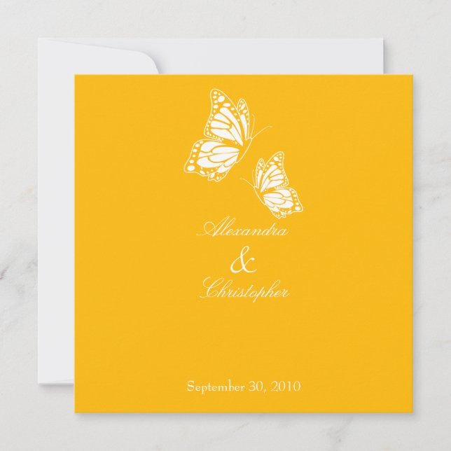 Invitación Boda simple de mariposas amarillas (Anverso)