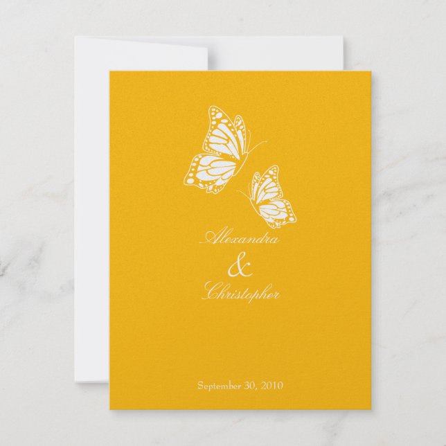 Invitación Boda simple de mariposas amarillas (Anverso)