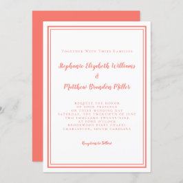 Invitación Boda simple de Moda de coral Minimalista y blanco