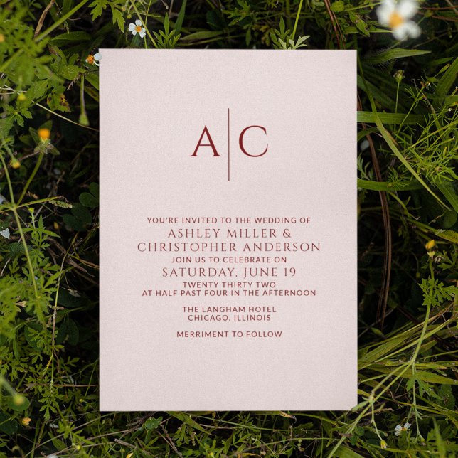 Invitación Boda simple de monograma rojo y Rosa (Subido por el creador)