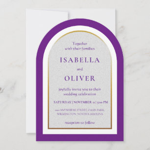 Invitación Boda simple de oro púrpura y blanco