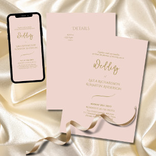Invitación Boda simple de oro rosado de Rubor romántico