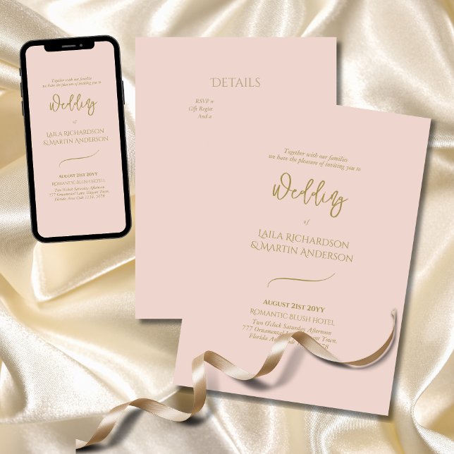 Invitación Boda simple de oro rosado de Rubor romántico (Subido por el creador)