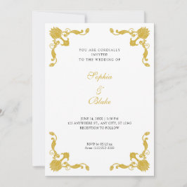 Invitación Boda simple de oro y blanco Art Deco
