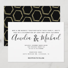 Invitación Boda Simple de Oro y Negro Geometría Moderna