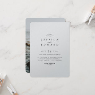 Invitación Boda simple de plata metálica y fotografía negra