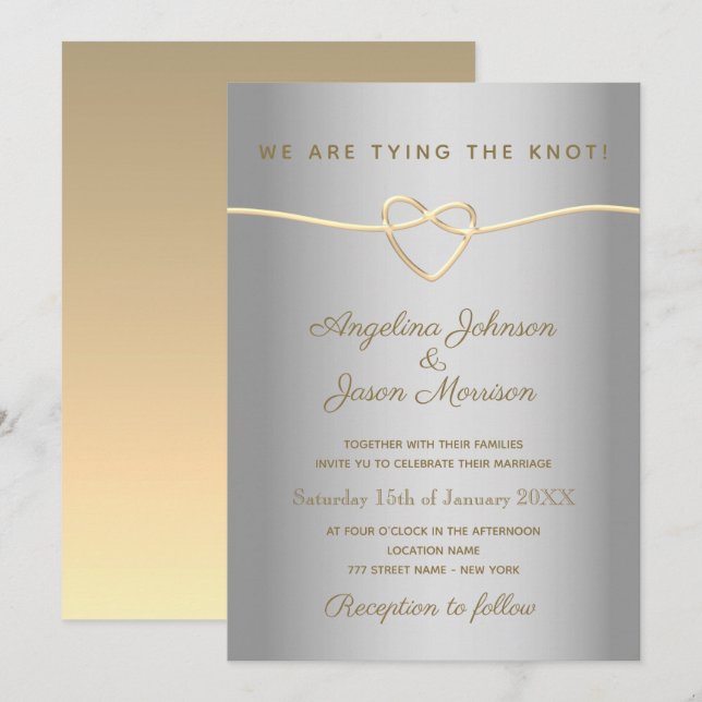 Invitación Boda Simple de Plata y Oro (Anverso / Reverso)