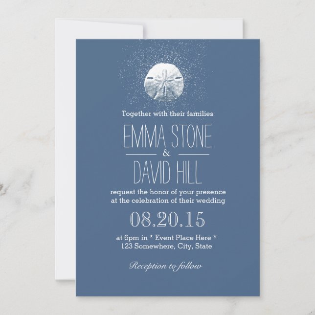 Invitación Boda simple de playa azul de la marina de la marin (Anverso)
