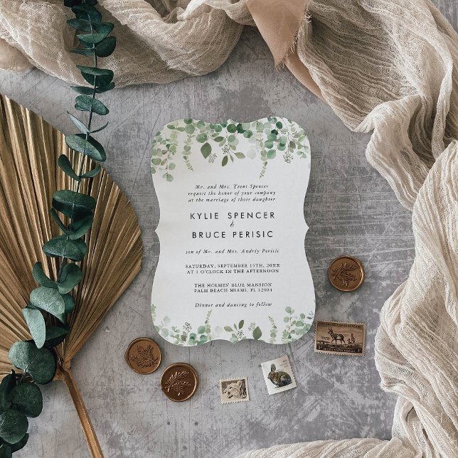 Invitación Boda simple de primavera eucalipto verde (Subido por el creador)