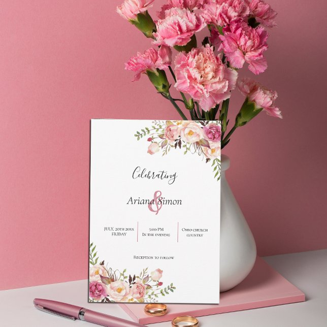 Invitación Boda simple de Rubor rosado floral (Subido por el creador)