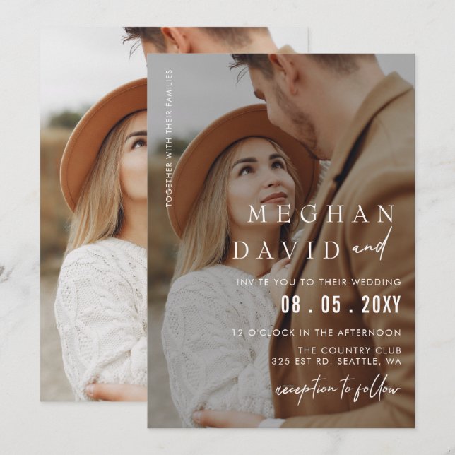Invitación Boda simple de superposición de fotografías comple (Anverso / Reverso)