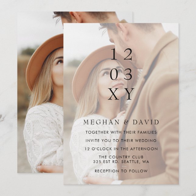Invitación Boda simple de superposición de fotografías comple (Anverso / Reverso)
