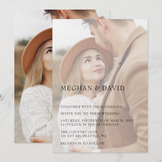 Invitación Boda simple de superposición de fotografías comple (Anverso / Reverso)