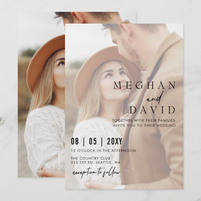 Invitación Boda simple de superposición de fotografías comple (Anverso / Reverso)
