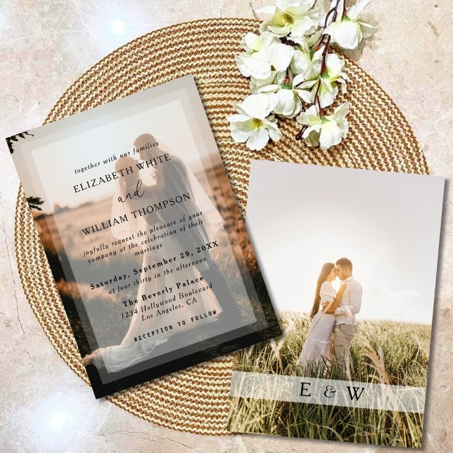 Invitación Boda simple de superposición de fotos en blanco y  (Subido por el creador)