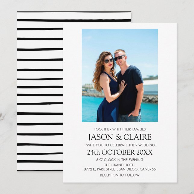 Invitación Boda simple de tipografía audaz personalizada (Anverso / Reverso)