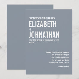 Invitación Boda simple de tipografía azul turbia