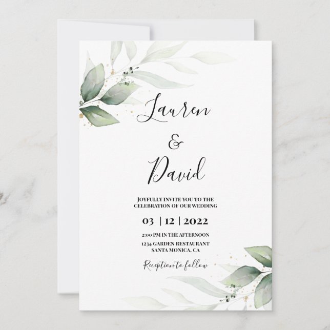 Invitación boda simple de vegetación (Anverso)