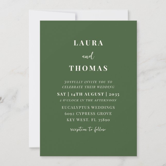 Invitación Boda Simple de Verde Oscuro (Anverso)