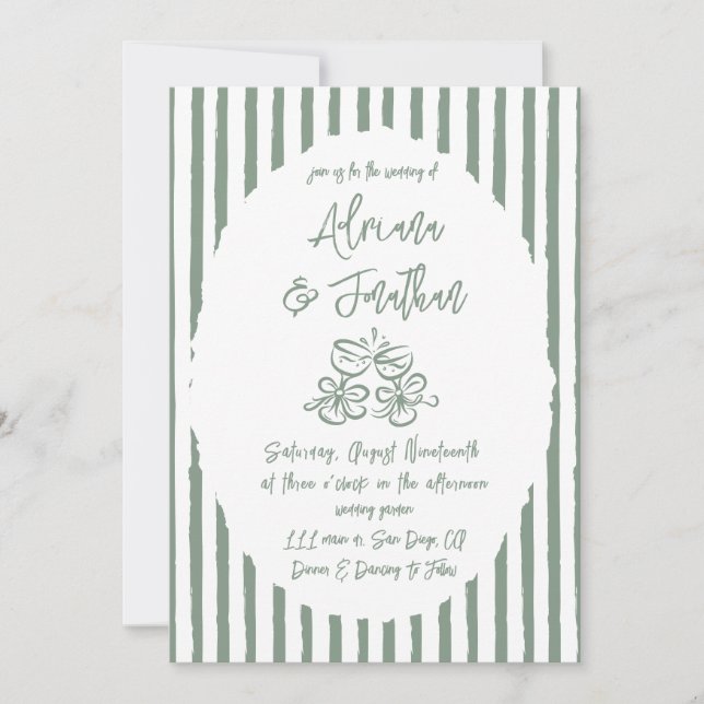 Invitación Boda Simple Dibujada a Mano Verde Salvia (Anverso)